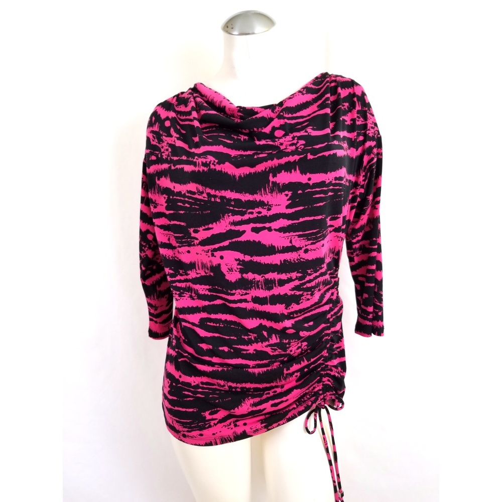 👗Michael Kors Size L Pink Black Top Drape Neck